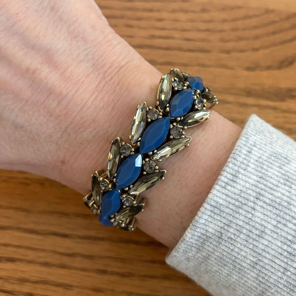 J.Crew | Resin and Crystal Stretch Bracelet | Blue/Grey